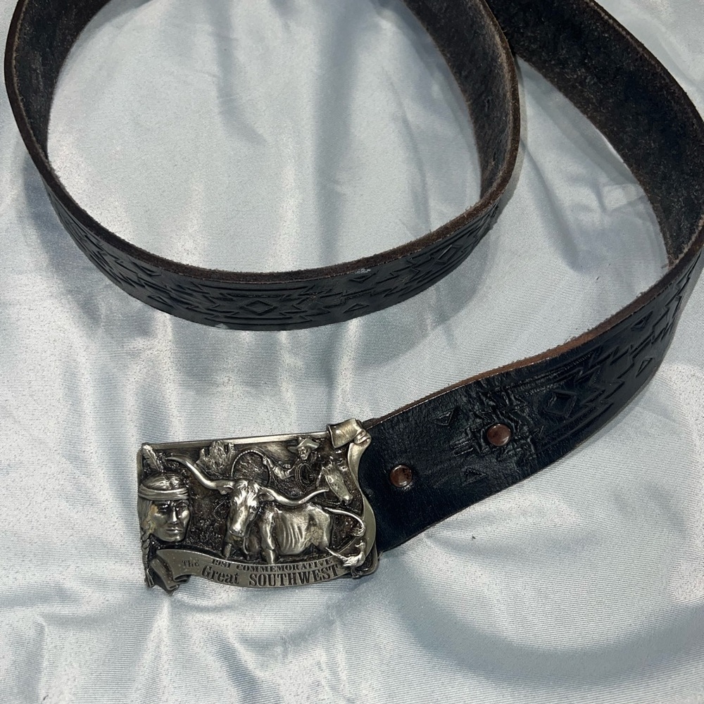 Black Leather Belt with Silver Buckle
